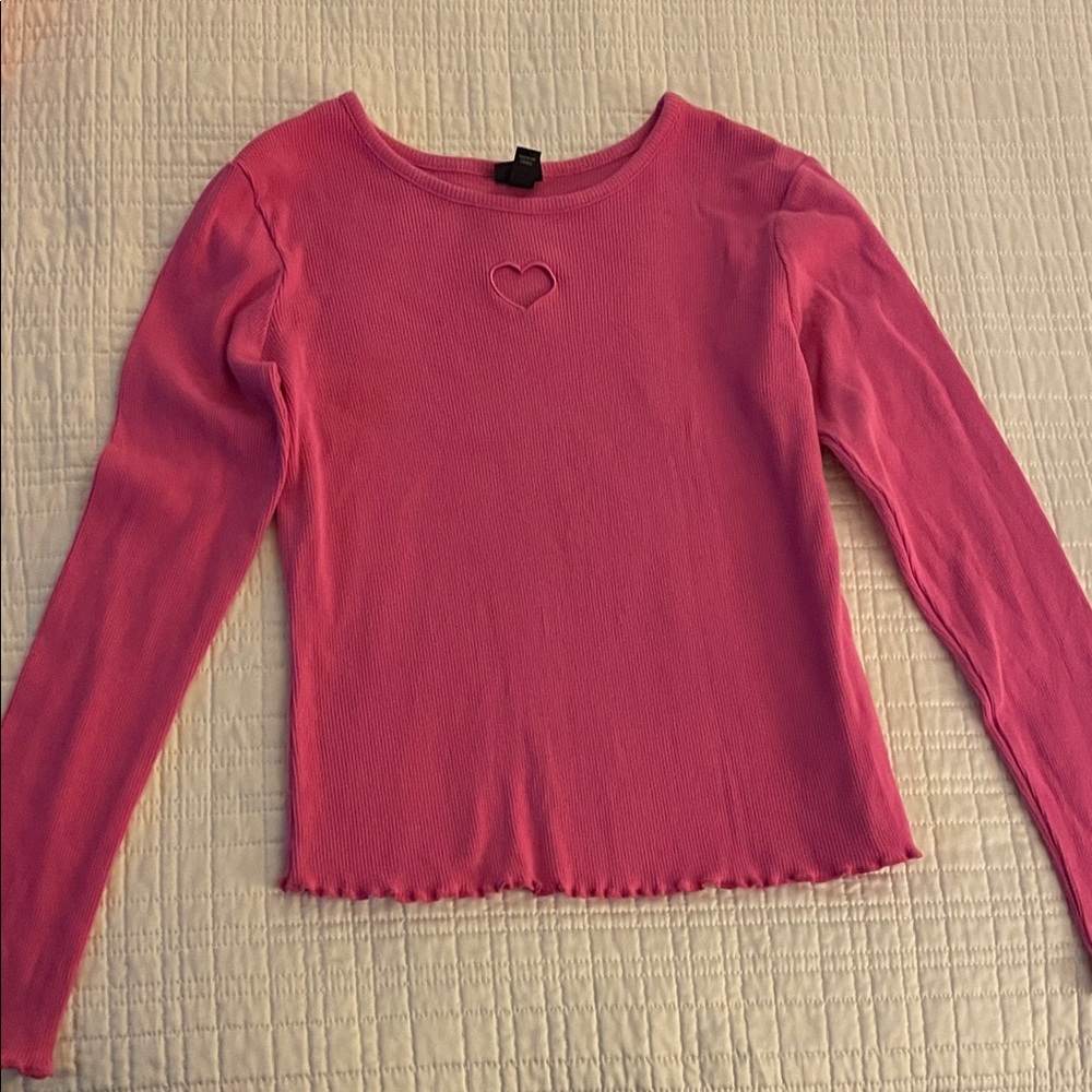 art class Pink Long Sleeve Tee with Heart Detail